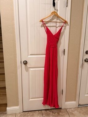 Beyond Words Pink Pleated Jumpsuit S Wide Leg V-Neck Sleeveless Boho